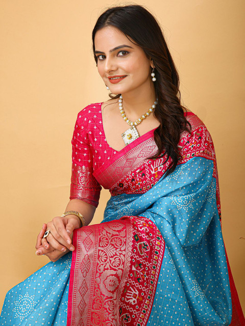 Anouk Rustic Bandhani Zari Silk Blend Patola Saree