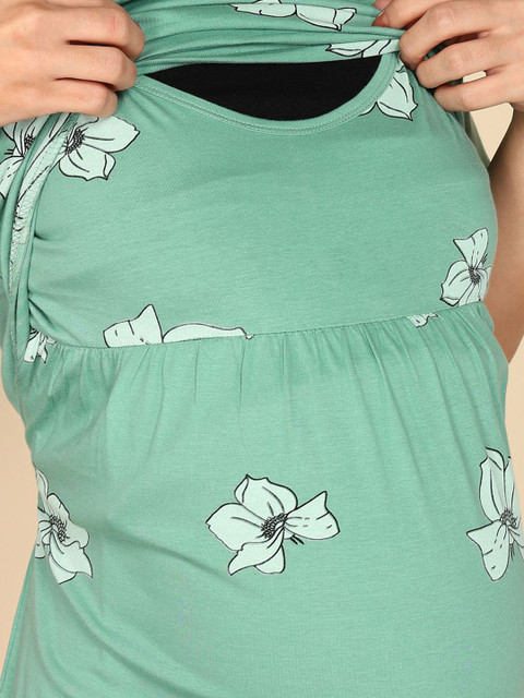 Moms Ever Women Printed Pure Cotton Maternity & Feeding Loungewear Dress - Image 7