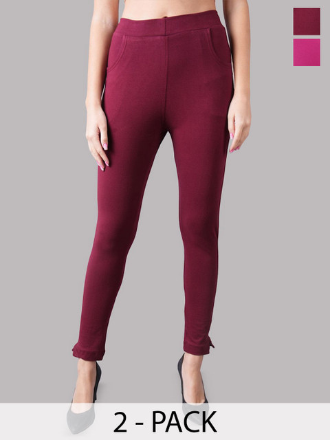 Valles365 by S.C. Women Pack Of 2 Ankle Length Cotton Leggings with Pocket