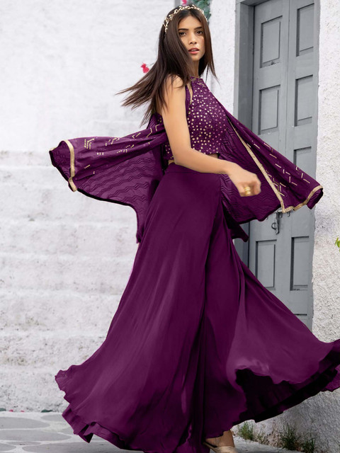 SANCIA Embroidered Halter Neck Crop Top With Palazzos & Dupatta - Image 4