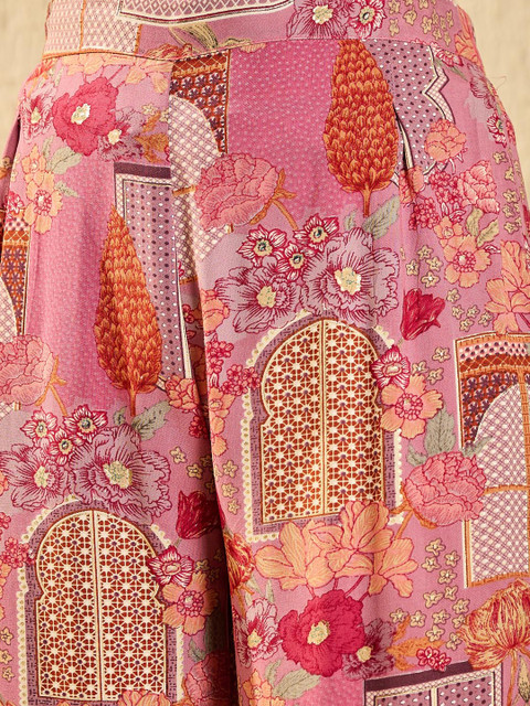 InWeave Women Floral Printed Regular Kurta with Trousers - Image 3