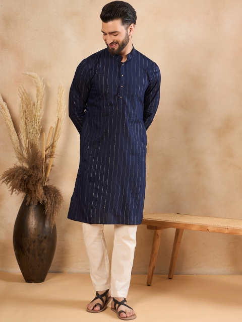 SWAGG INDIA Geometric Woven Design Mandarin Collar Straight Kurta