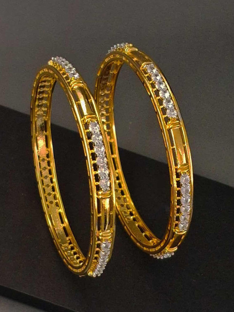 Zevarly Set of 2 Gold-Plated Cubic Zirconia Studded Bangles
