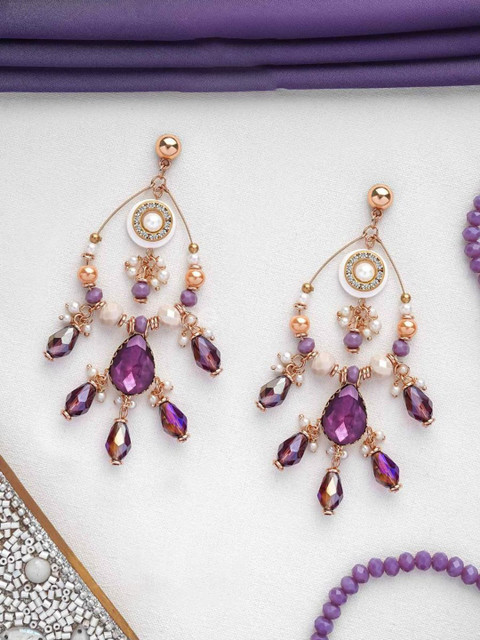 EVERSTYLISH Sanjoya Shringaar Purple Ethnic Stone & Beads Haldi Drop Earrings