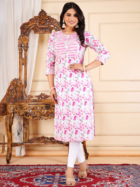 JAYRA TEXTILE Floral Printed Gotta Patti Kurta