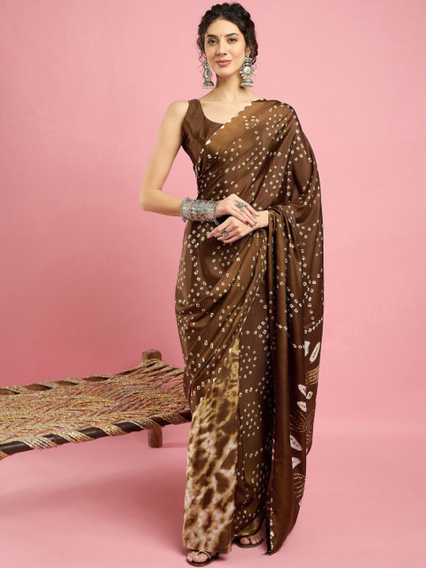 Sangria Ethnic Printed Bandhani Saree With Blouse Piece