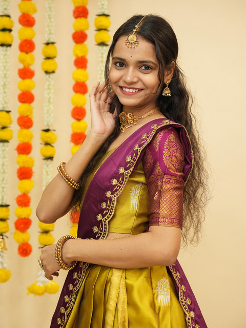 Fabcartz Floral Woven Design Zari Semi-Stitched Lehenga & Unstitched Blouse With Dupatta - Image 2