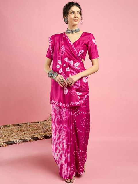 Sangria Ethnic Printed Bandhani Saree With Blouse Piece