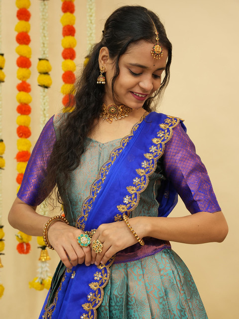 Fabcartz Floral Woven Design Zari Semi-Stitched Lehenga & Unstitched Blouse With Dupatta - Image 7