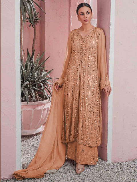 ODETTE Women Ethnic Motifs Embroidered Regular Kurta with Palazzos & With Dupatta