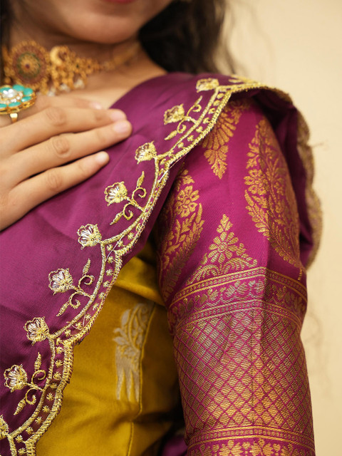 Fabcartz Floral Woven Design Zari Semi-Stitched Lehenga & Unstitched Blouse With Dupatta - Image 7