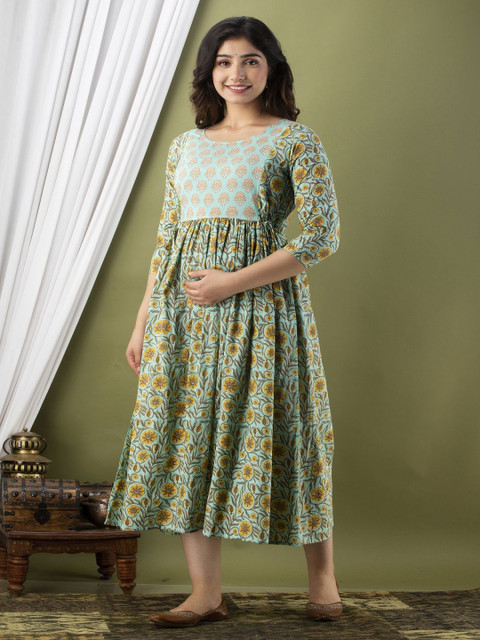 Nevisha Style Women Floral Printed Thread Work Floral Maternity Anarkali Kurta