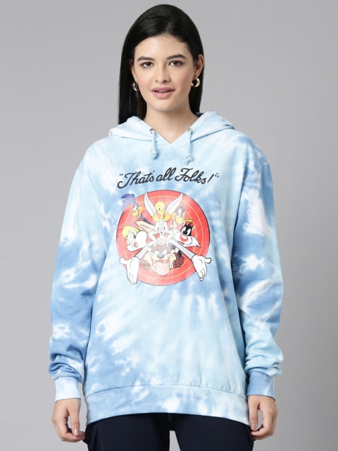 Nap Chief Unisex Looney Tunes Printed Relaxed Fit Tie & Dye Pure Cotton Hooded Sweatshirt