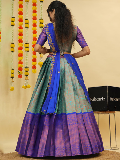 Fabcartz Floral Woven Design Zari Semi-Stitched Lehenga & Unstitched Blouse With Dupatta - Image 5
