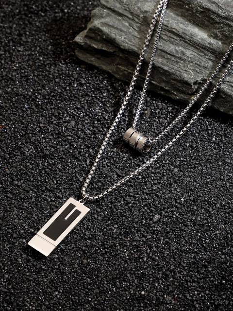 French Accent Neo-Halo Metallic Silver-Plated Contemporary Pendants With Chains