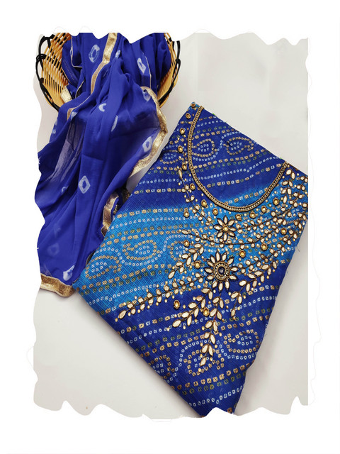 HERE&NOW Bandhani Printed Gotta Patti Cotton Jacquard Unstitched Dress Material - Image 3