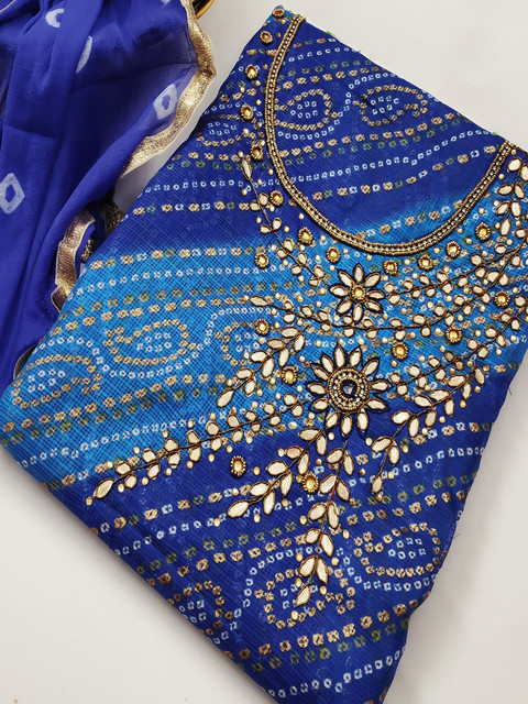 HERE&NOW Bandhani Printed Gotta Patti Cotton Jacquard Unstitched Dress Material - Image 4