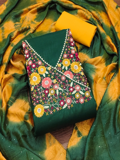 HERE&NOW Floral Embellished Zari Unstitched Dress Material