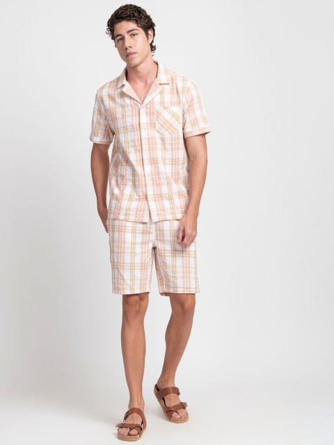 KISSOSS Men Pure Cotton Checked Night suit