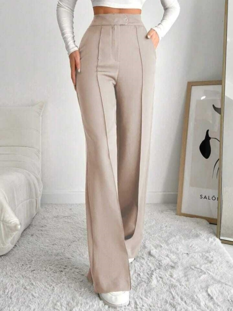 BROADSTAR Women Smart Straight Fit High-Rise Easy Wash Pleated Korean Pants
