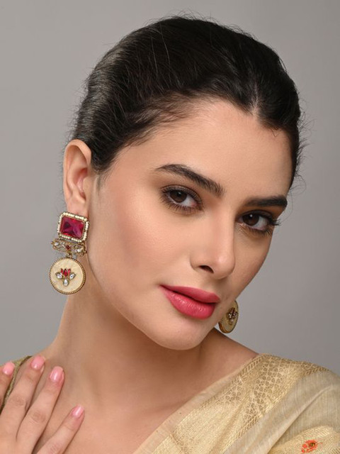 Anvik Artificial Stones Studded And Beaded Contemporary Shaped Drop Earrings - Image 3