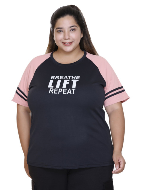 White Moon Women Plus Size Typography Printed Round Neck T-shirt