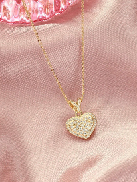 SALTY Stone Studded Loving Touch Heart Pendant With Chain