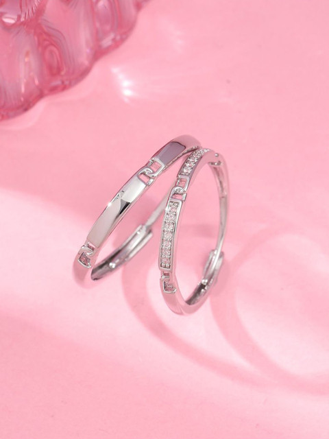 SALTY Unisex Set Of 2 Regal Radiance Stone Studded Ring For Girlfriend & Boyfriend