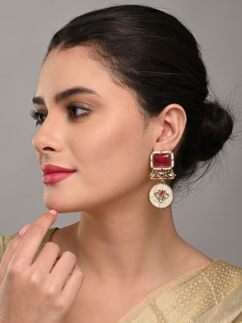 Anvik Artificial Stones Studded And Beaded Contemporary Shaped Drop Earrings - Image 5