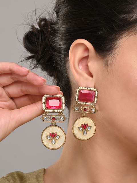 Anvik Artificial Stones Studded And Beaded Contemporary Shaped Drop Earrings - Image 6