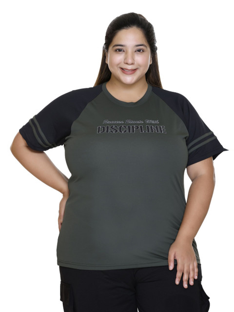 White Moon Women Plus Size Typography Printed Round Neck T-shirt