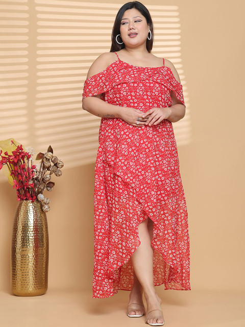 theRebelinme Women Plus Size Floral Printed Layered Georgette A-Line Maxi Dress