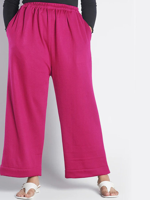 LetsDressUp Women Magenta Fleece Wide Leg Palazzo