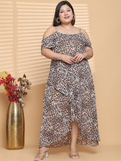 theRebelinme Women Plus Size Animal Printed Layered Wrap Maxi Dress