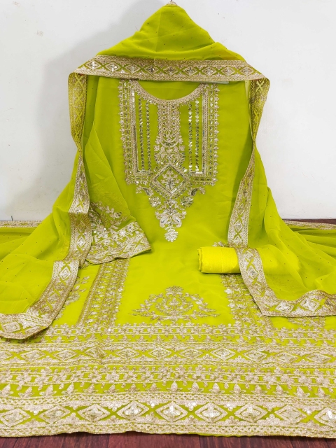 KALINI Ethnic Motifs Embroidered Sequinned Georgette Unstitched Dress Material