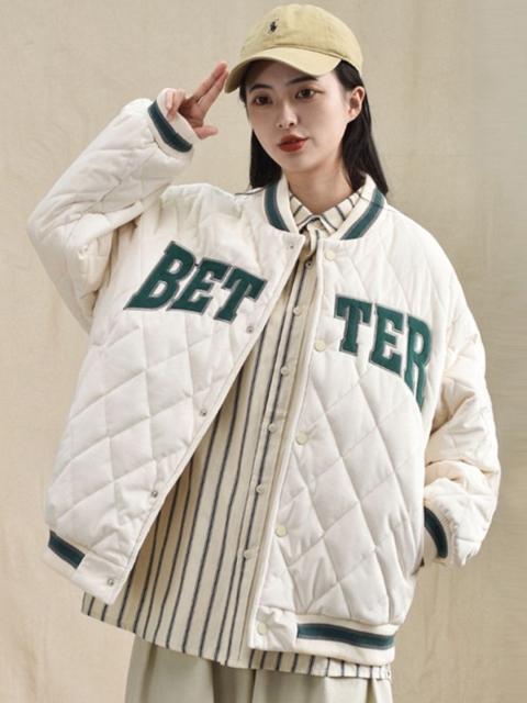 StyleCast Women Typography Printed Long Sleeves Oversized Quilted Jacket - Image 7