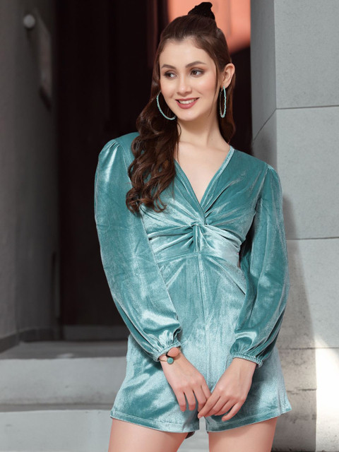 STYLECAST X KASSUALLY Women V-Neck Velvet Basic Jumpsuit