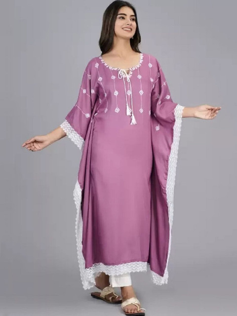 MF Hayat Thread Work Key Hole Neck Kimono Sleeves Kaftan Kurta