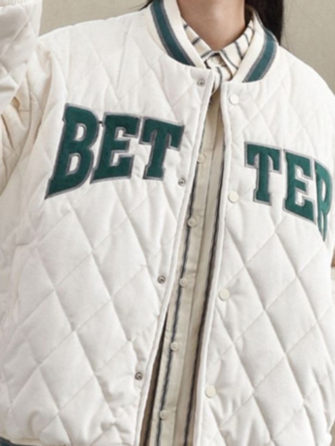 StyleCast Women Typography Printed Long Sleeves Oversized Quilted Jacket - Image 2