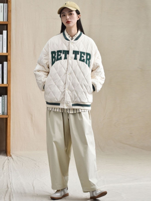 StyleCast Women Typography Printed Long Sleeves Oversized Quilted Jacket