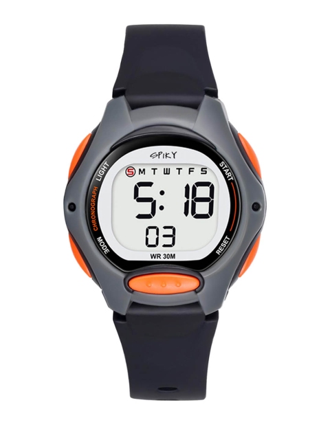 Spiky Unisex Kids Grey Dial & Black Straps Digital Multi Function Automatic Watch