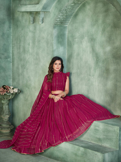 KALINI Sequinned Semi-Stitched Lehenga & Unstitched Blouse With Dupatta