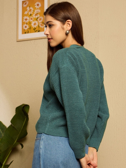 Berrylush Women Ribbed V-Neck Full Sleeve Cardigan - Image 4