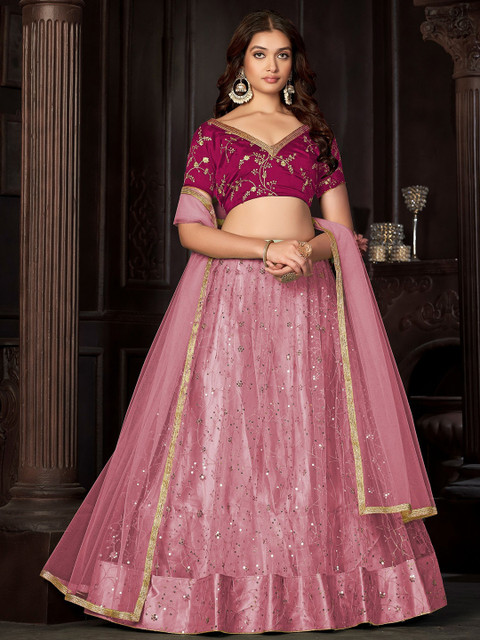 KALINI Embroidered Sequinned Semi-Stitched Lehenga & Unstitched Blouse With Dupatta