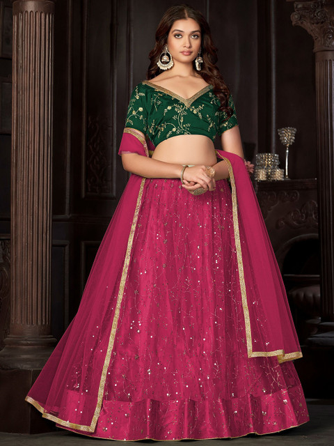 KALINI Embroidered Sequinned Semi-Stitched Lehenga & Unstitched Blouse With Dupatta