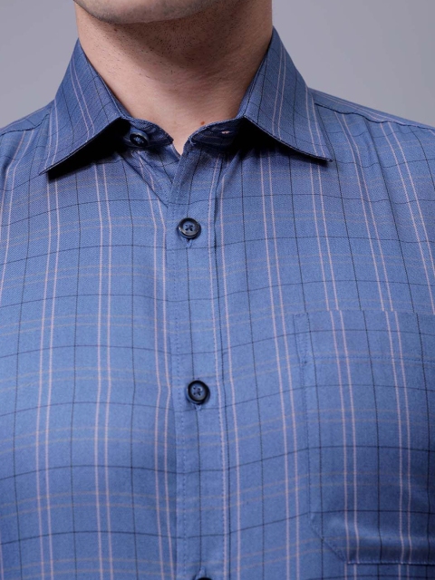 The Indian Garage Co. X Luxe Men Slim Fit Cutaway Collar Tartan Checked Formal Shirt - Image 3