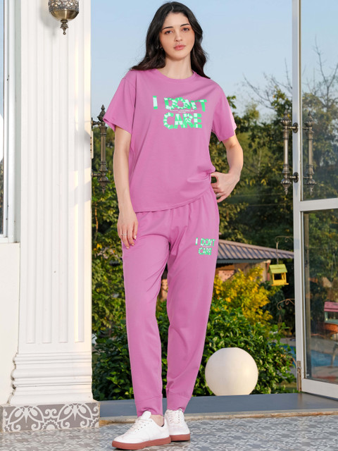 Zeyo Printed Round Neck T-Shirt With Jogger