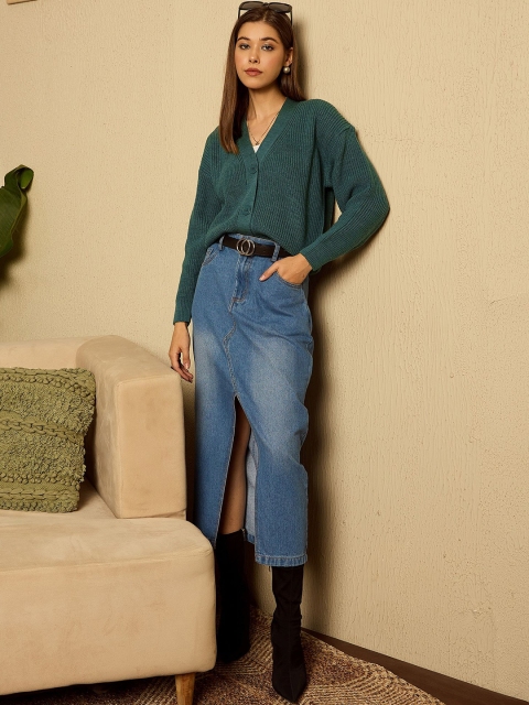Berrylush Women Ribbed V-Neck Full Sleeve Cardigan - Image 5