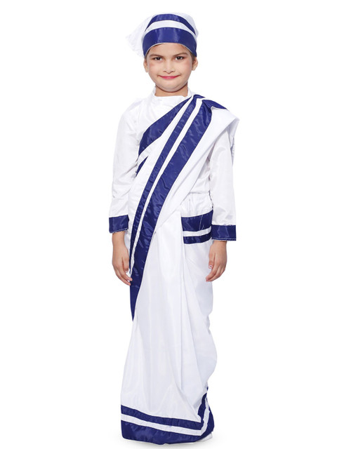 itsmycostume Mother Teresa White Republic Day Saree with Head Scarf Costume