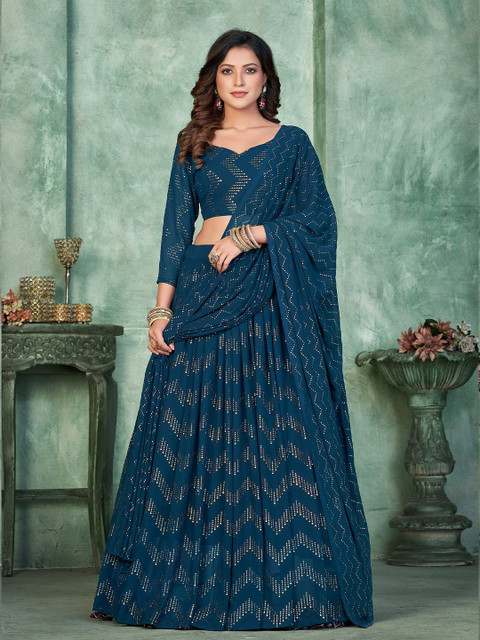 KALINI Embellished Sequinned Semi-Stitched Lehenga & Unstitched Blouse With Dupatta